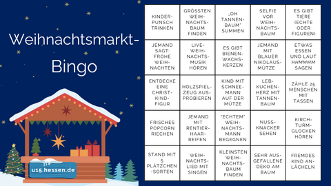 Für deinen Weihnachtsmarkt-Besuch Eine weihnachtliche Bingo-Karte.